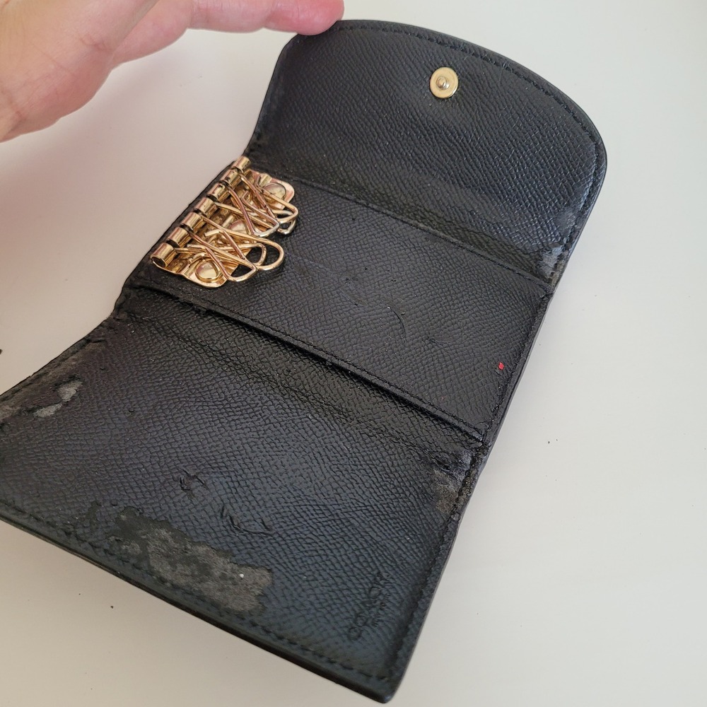 Coach Signature Monogram 6 Ring Key Case Brown Black Coated Canvas Wallet - Picture 3 of 10